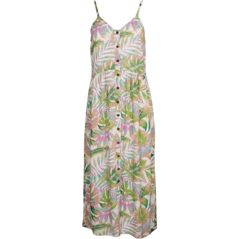 Natural Reflections Midi Sundress Multicolor Tropical Palm Button Front Beach XL